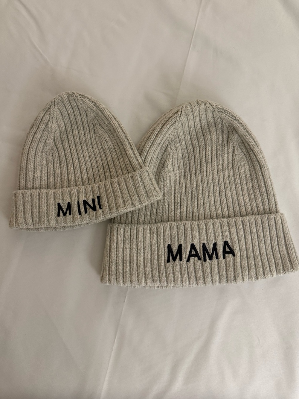 Seraphine Mama & Mini Ribbed Knit Beanie Set - Gray